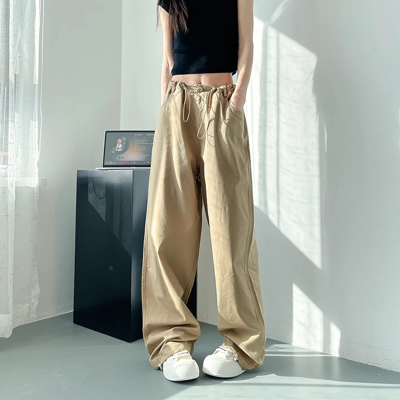 宽松显瘦工装裤女夏大码胖mm慵懒风直筒休闲裤高腰垂感拖地阔腿裤