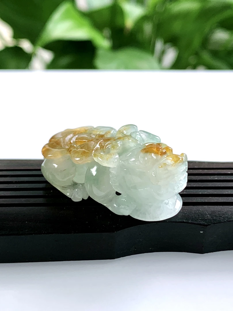 缅甸天然翡翠A货，冰黄起胶招财貔貅吊坠挂件1163