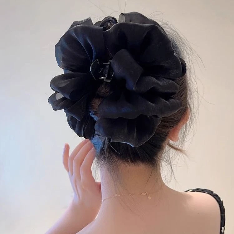 高级感绢纱云朵泡泡抓夹女大号新款韩版发夹鲨鱼夹L152