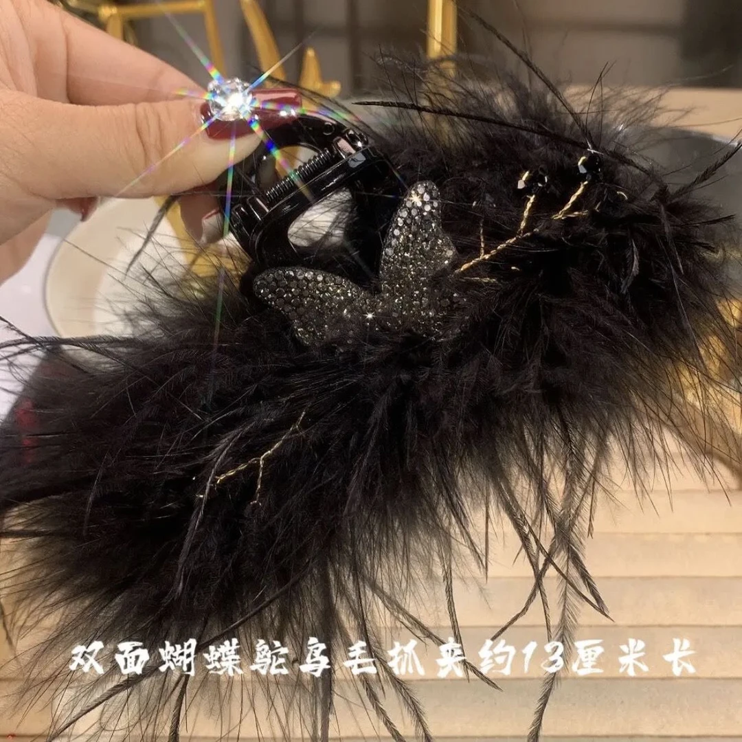 气质时尚浪漫毛毛水晶鸵鸟毛绒发夹盘发夹头饰L124