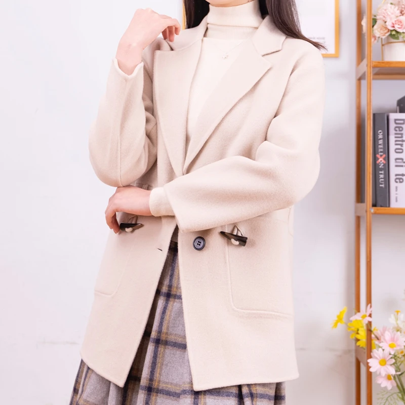 短款宽松外套羊毛大衣双面秋冬时尚气质百搭女士羊绒毛呢中长款