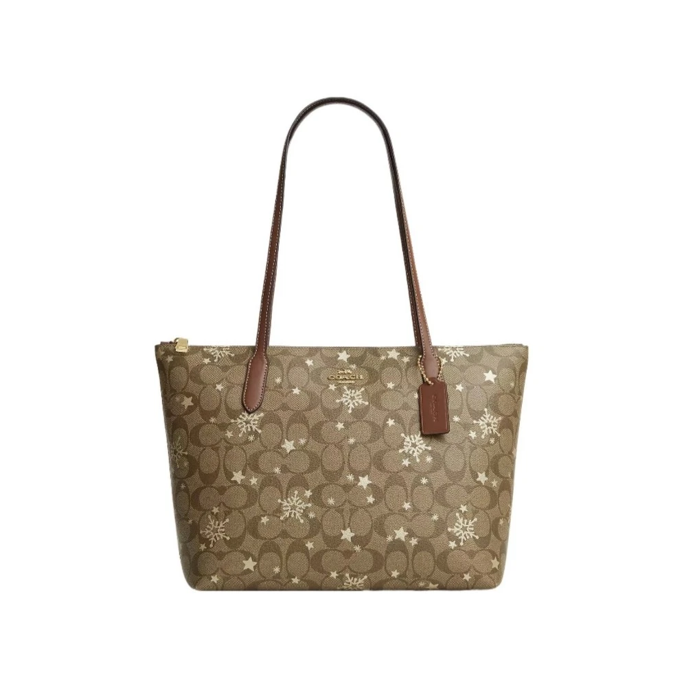 COACH/蔻驰限定雪花卡其老花拉链单肩托特包中号CN671(30*26CM)