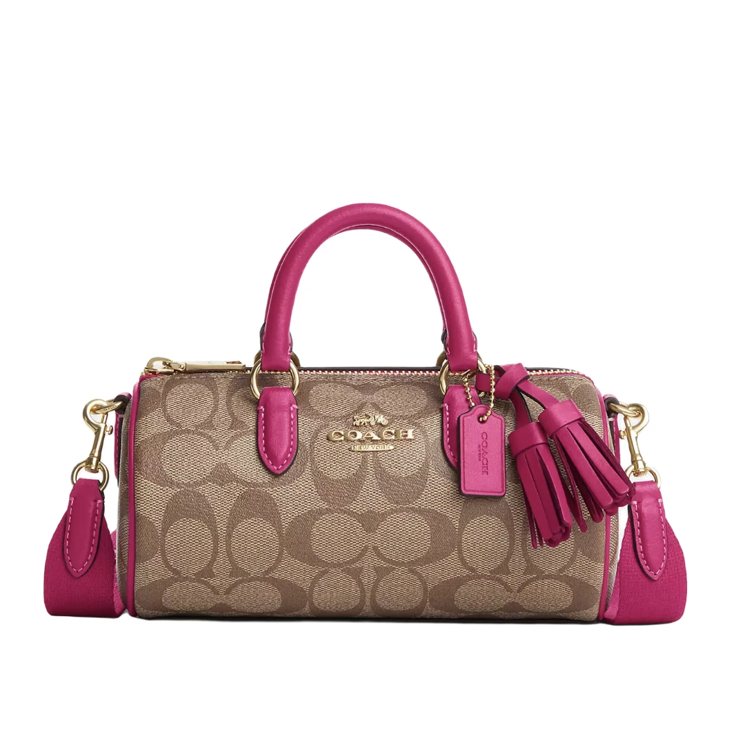 COACH/蔻驰玫红卡其老花lacey巴比龙手提斜挎包CB874（19.5*10.5）