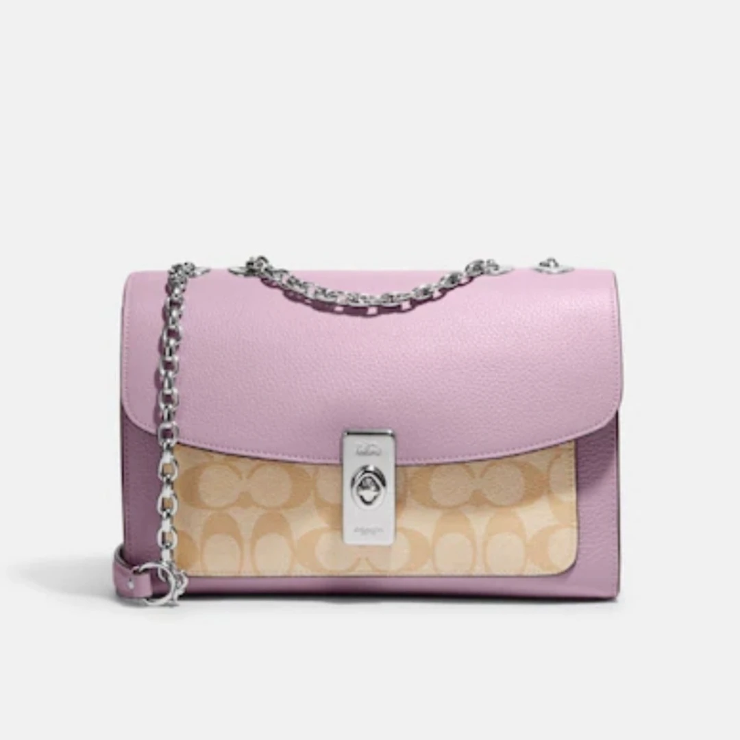 COACH/蔻驰紫拼奶茶老花lane单肩斜挎链条包 CC330（26*17.5cm）