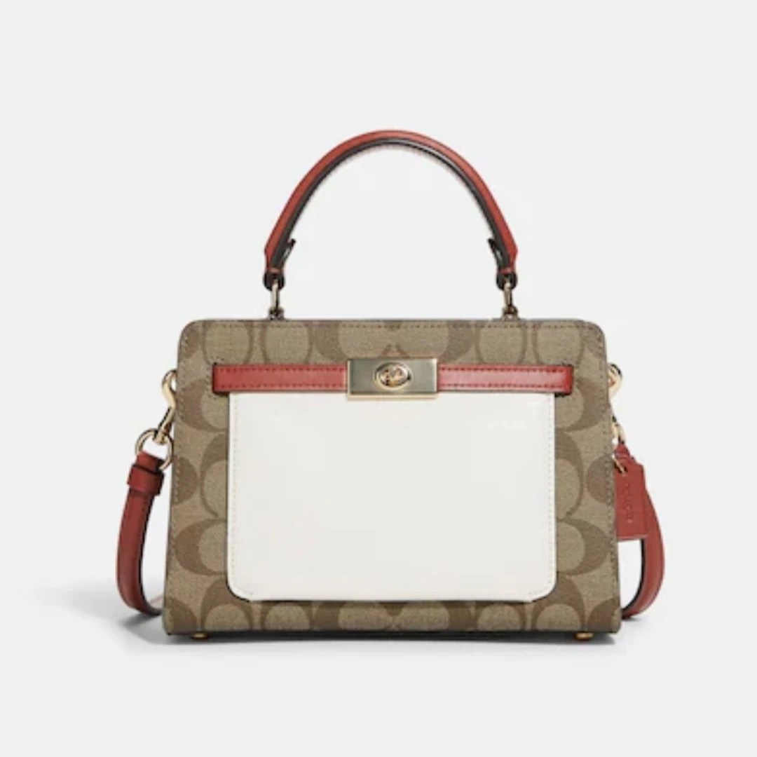 COACH/蔻驰砖红卡其老花白拼色迷你LANE手提斜挎包C8318（20*14cm
