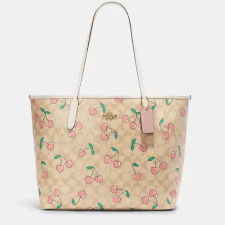 COACH/蔻驰樱桃印花奶茶老花吸扣托特包CF444（底长33*29cm）