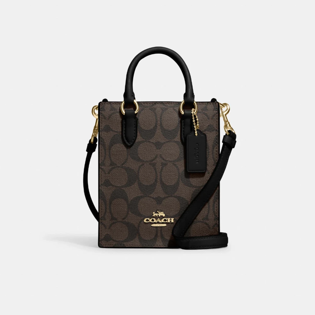 COACH/蔻驰迷你黑棕老花托特手提斜挎包CJ494(17*14*5CM)
