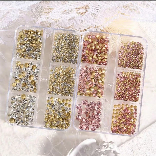 美甲6格大小号混合装尖底钻 单盒装500-600颗左右颜色自选