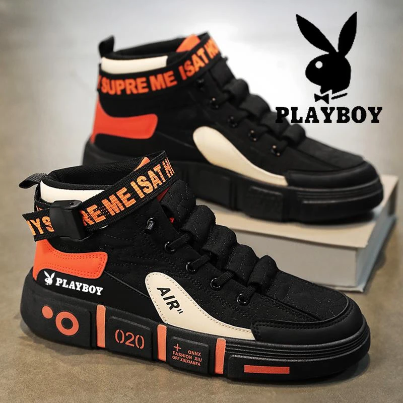 花花公子网红爆款高帮男鞋秋冬2025新款厚底板鞋增高鸳鸯高帮男鞋