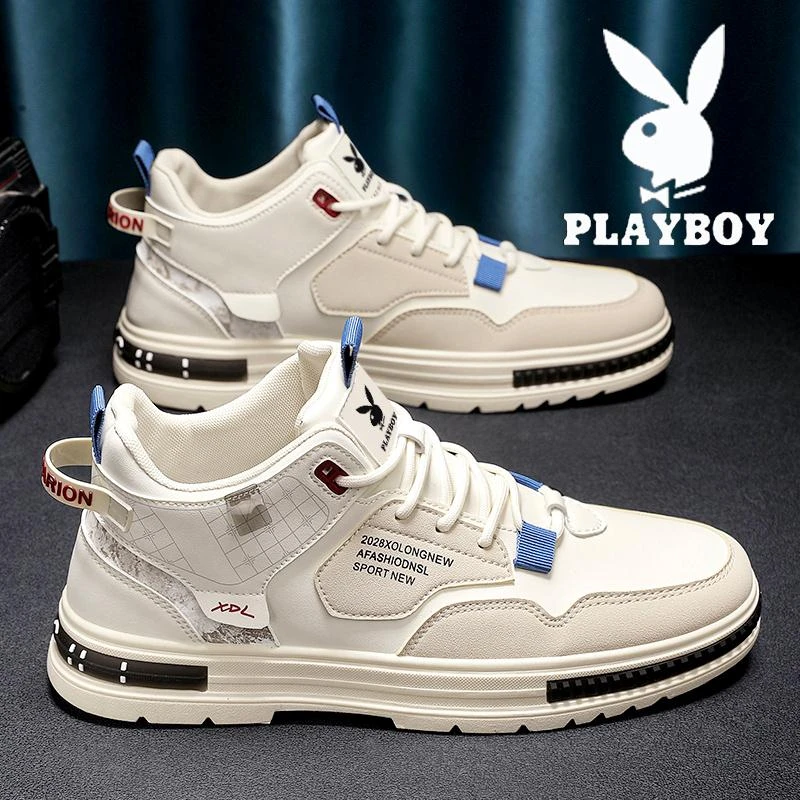 花花公子高帮男鞋2025新款百搭马丁靴子春季中帮休闲运动小白板鞋