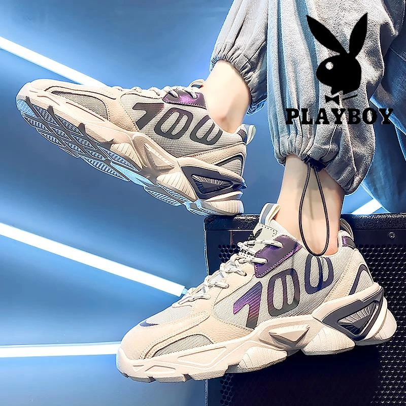 花花公子鞋子男款爆款2025新款冬季休闲网面鞋轻便软底潮流老爹鞋