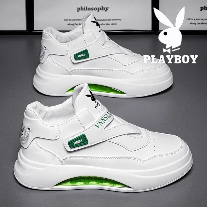 花花公子高帮男鞋冬季新款魔术贴小白面包鞋男冬季复古低帮休闲鞋