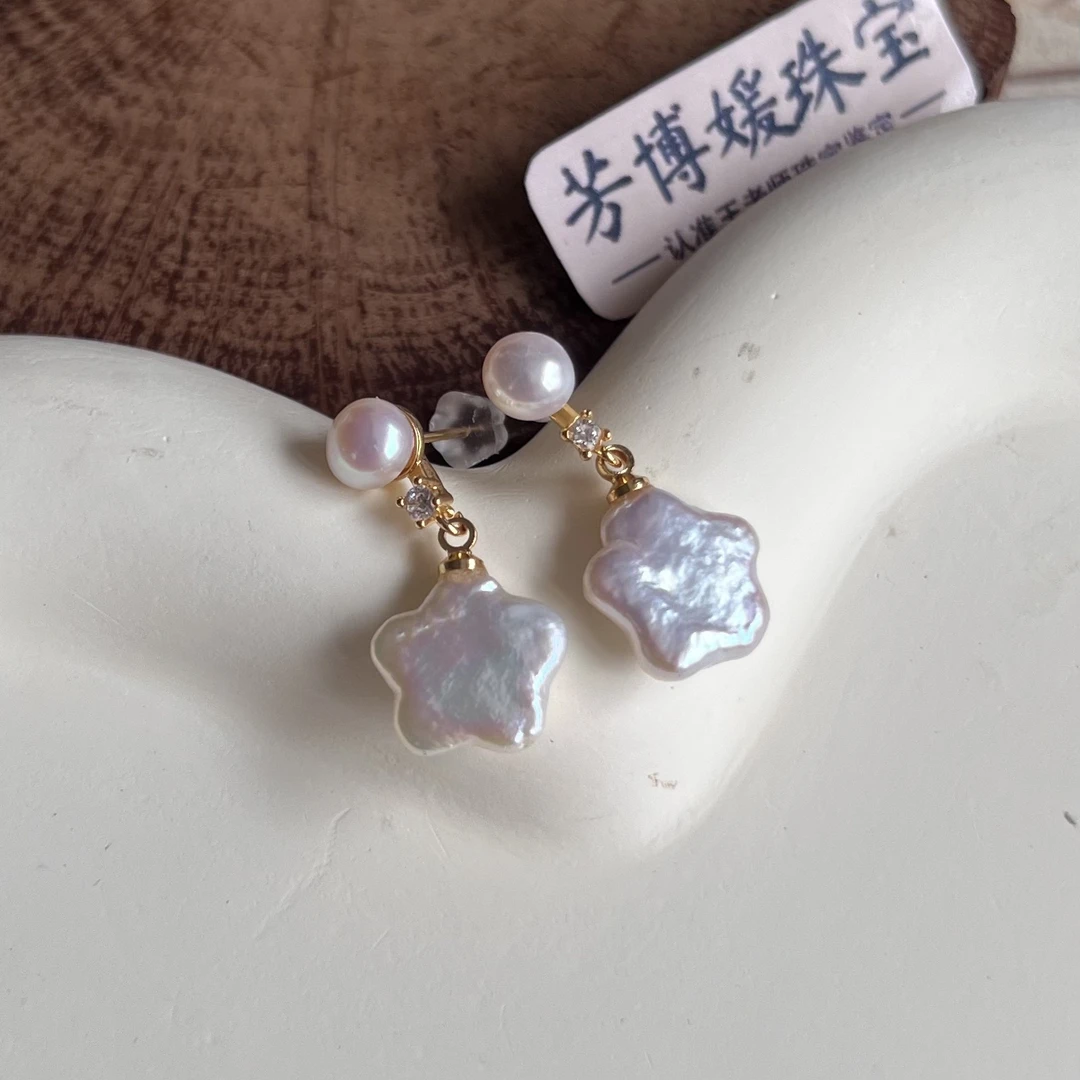 F089天然淡水珍珠精美设计款s925银镶嵌耳饰 异性巴洛克 气质时尚