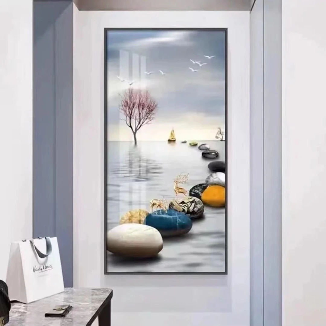 升级版-玄关画-【简约石水】晶瓷画晶瓷镶钻画玄关画过道画装饰画
