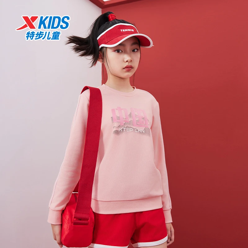 特步儿童冬季舒适卫衣大童国潮时尚百搭圆领套头上衣676326209086