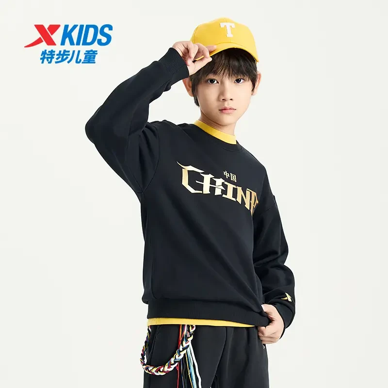 特步儿童冬季国潮卫衣中大童圆领休闲宽松套头上衣677426209174