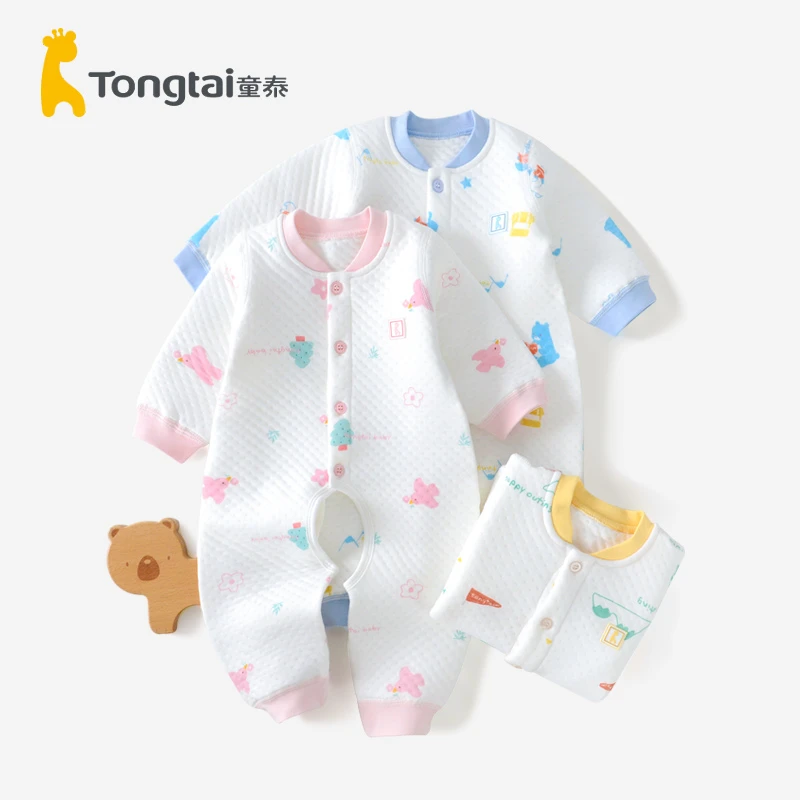 Tongtai/童泰婴儿加厚保暖开裆连体衣纯棉宝宝立领哈衣秋冬打底