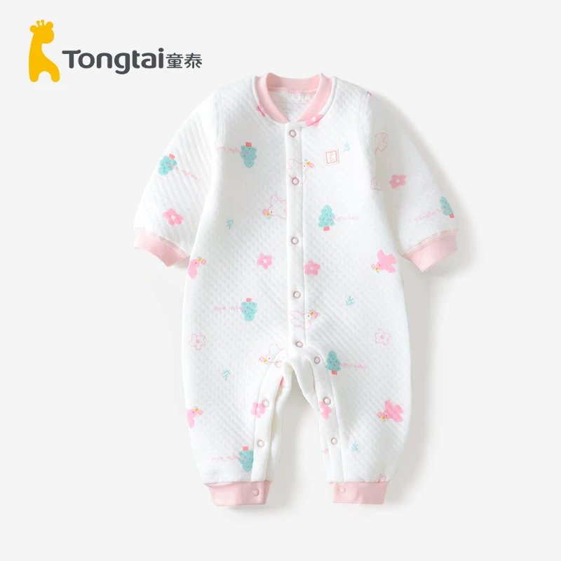 Tongtai/童泰婴儿连体衣纯棉秋冬季男女宝宝三层夹棉保暖哈衣长袖