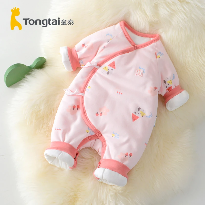 童泰新生婴儿儿衣服秋冬加厚外出连体衣纯棉初生宝宝夹棉保暖哈衣