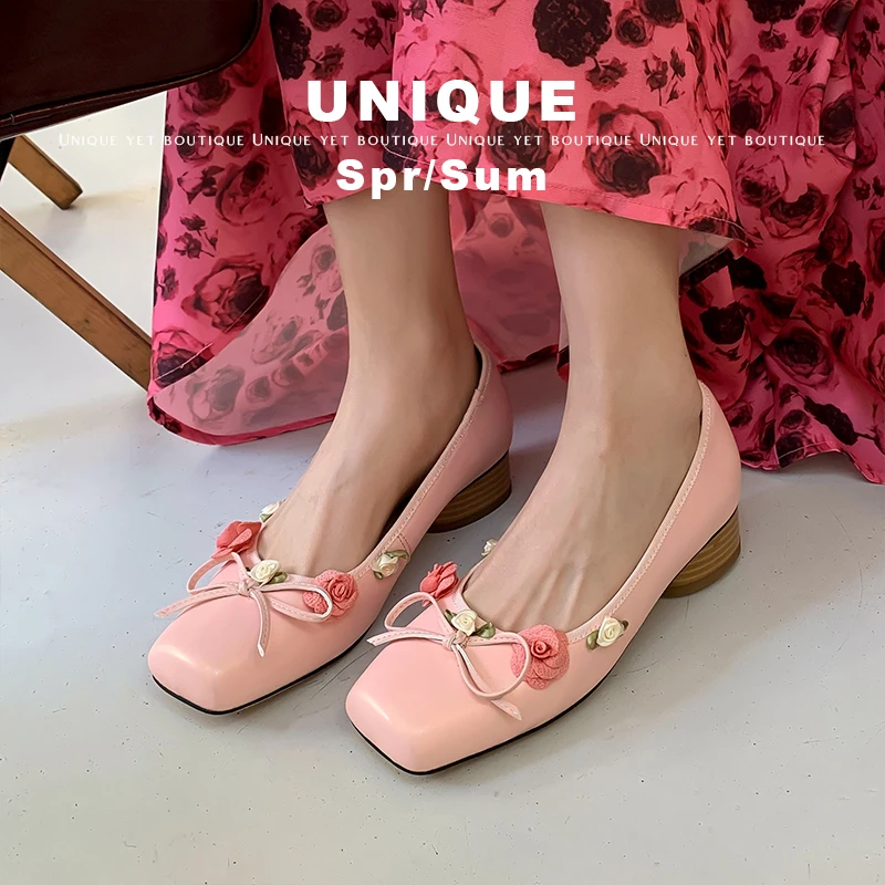 浅口跟鞋尖头平底鞋气质百搭女士软底春季粗跟方头春秋23-10