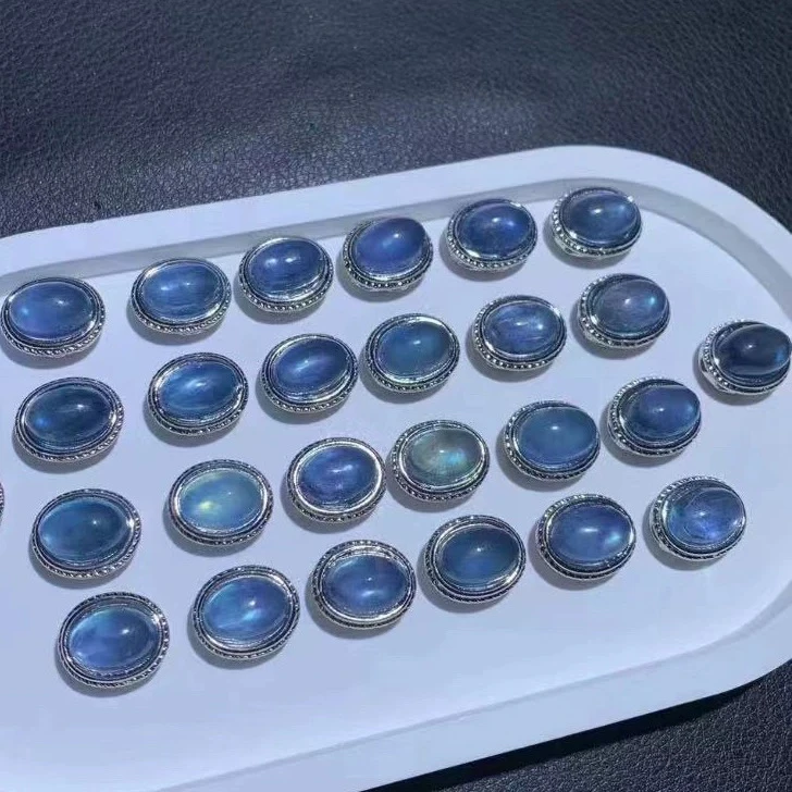 天然海蓝宝魔盒水晶盒子 椭圆半银镶嵌手链手串DIY配件配饰通孔