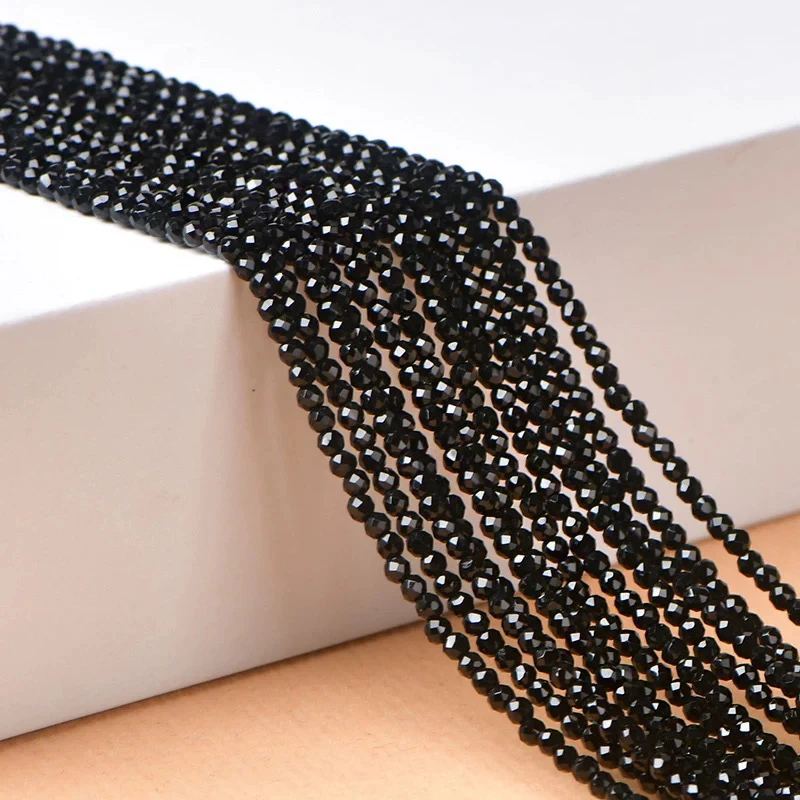 天然黑尖晶石切面刻面散珠diy手链配件材料锁骨链项链半成品串珠