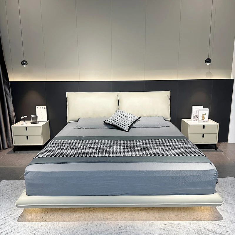 【小象耳朵悬浮床】主卧意式大床极简网红双人软床婚床轻奢真皮床