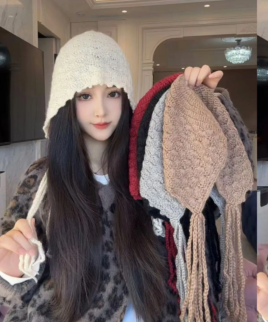 纯手工钩织流苏帽子织护耳帽异域甜美出游拍照秋冬保暖毛线帽女