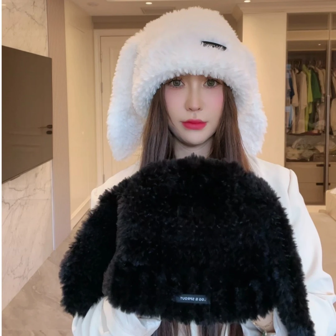 可爱兔子耳朵毛绒帽子女冬季保暖加厚防寒帽子