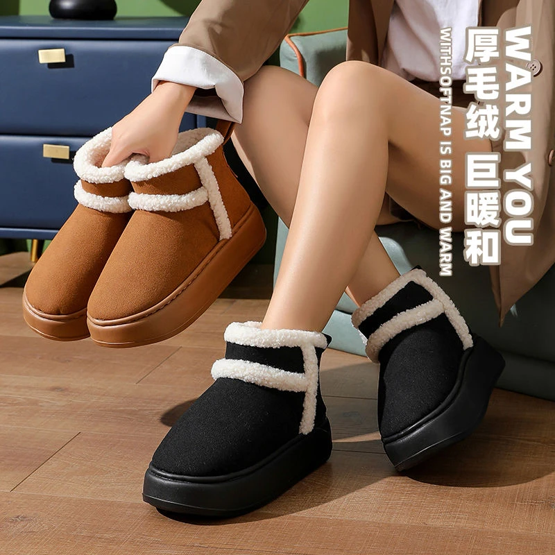 冬季新款EVA高跟加厚绒保暖棉鞋女居家简约防寒外穿防滑保暖棉鞋
