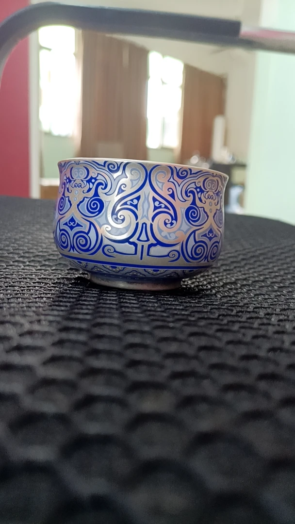 蓝色饕餮纹高端银杯3229