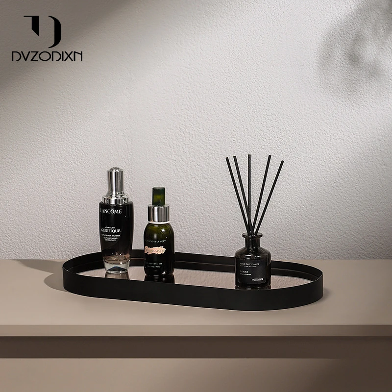 玄关钥匙收纳轻奢桌面摆件香薰蜡烛黑色托盘卫生间客厅装饰托盘