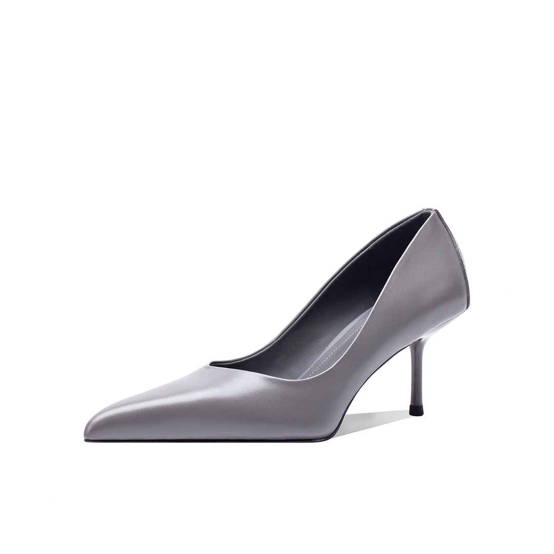 2024秋季新款性感浅口单鞋尖头细跟真皮女鞋高级感高跟鞋女时尚