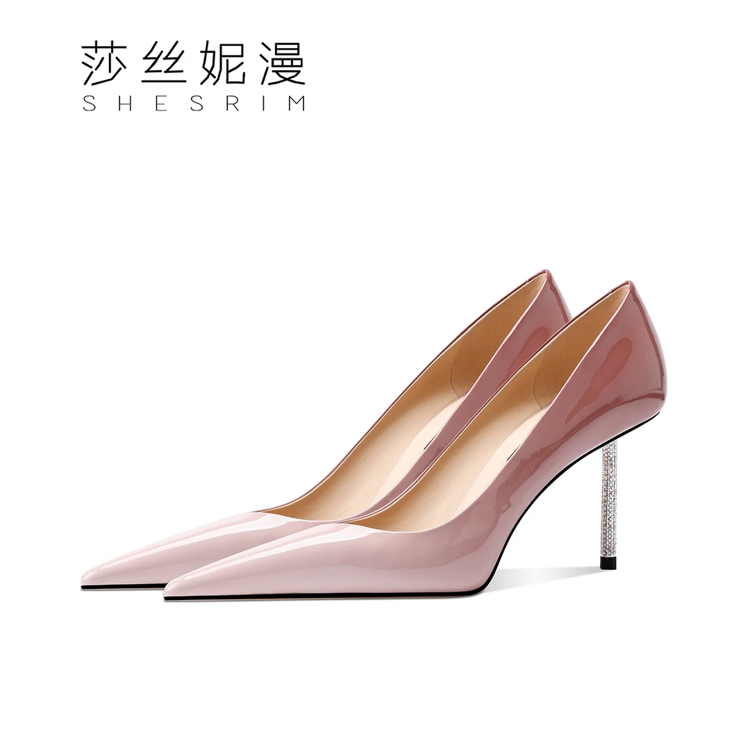 Z01-漆皮尖头浅口高跟春夏白色细高跟渐变轻奢范