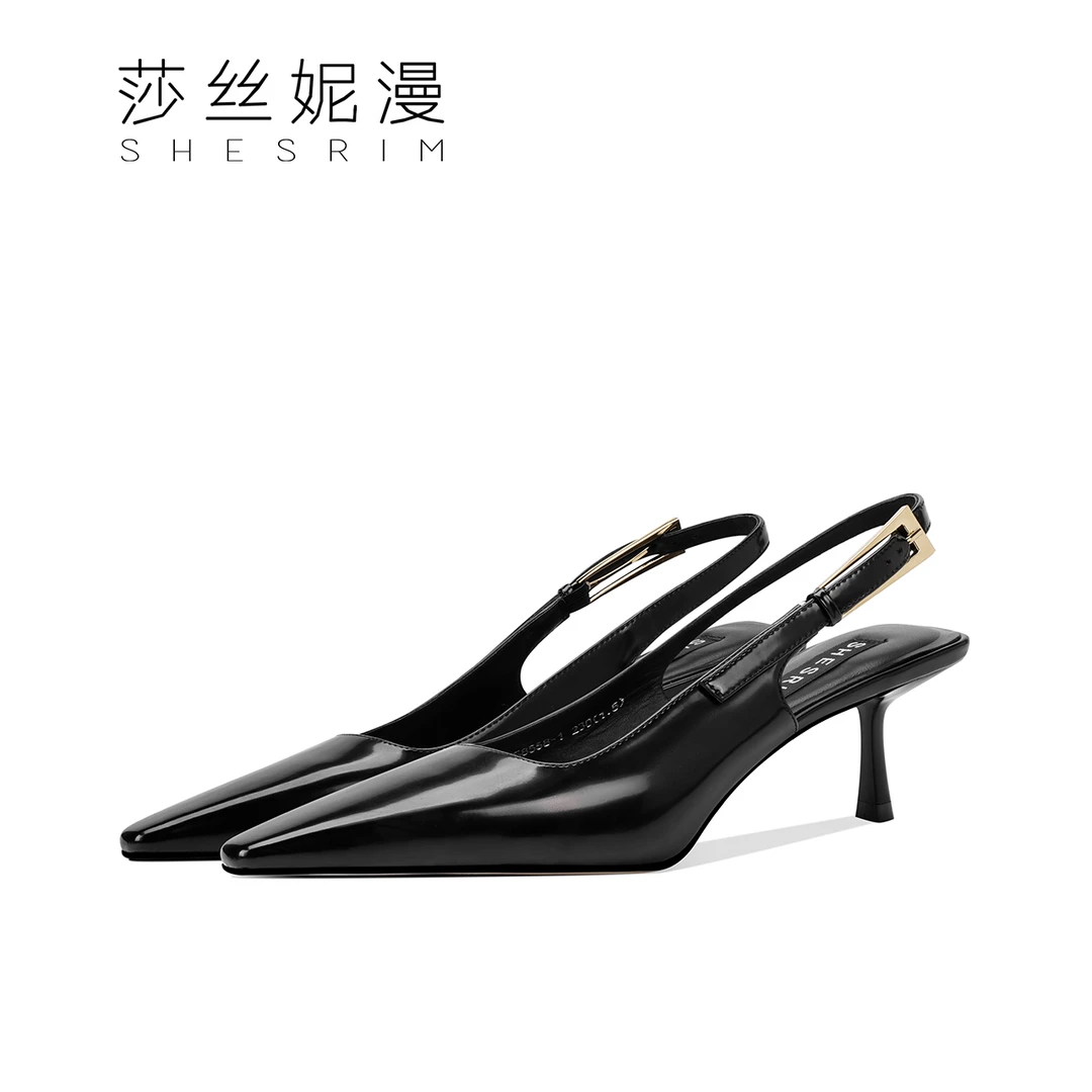 107-2025春夏上新包头凉鞋中跟黑色气质女人款跟高6cm款尖头性感