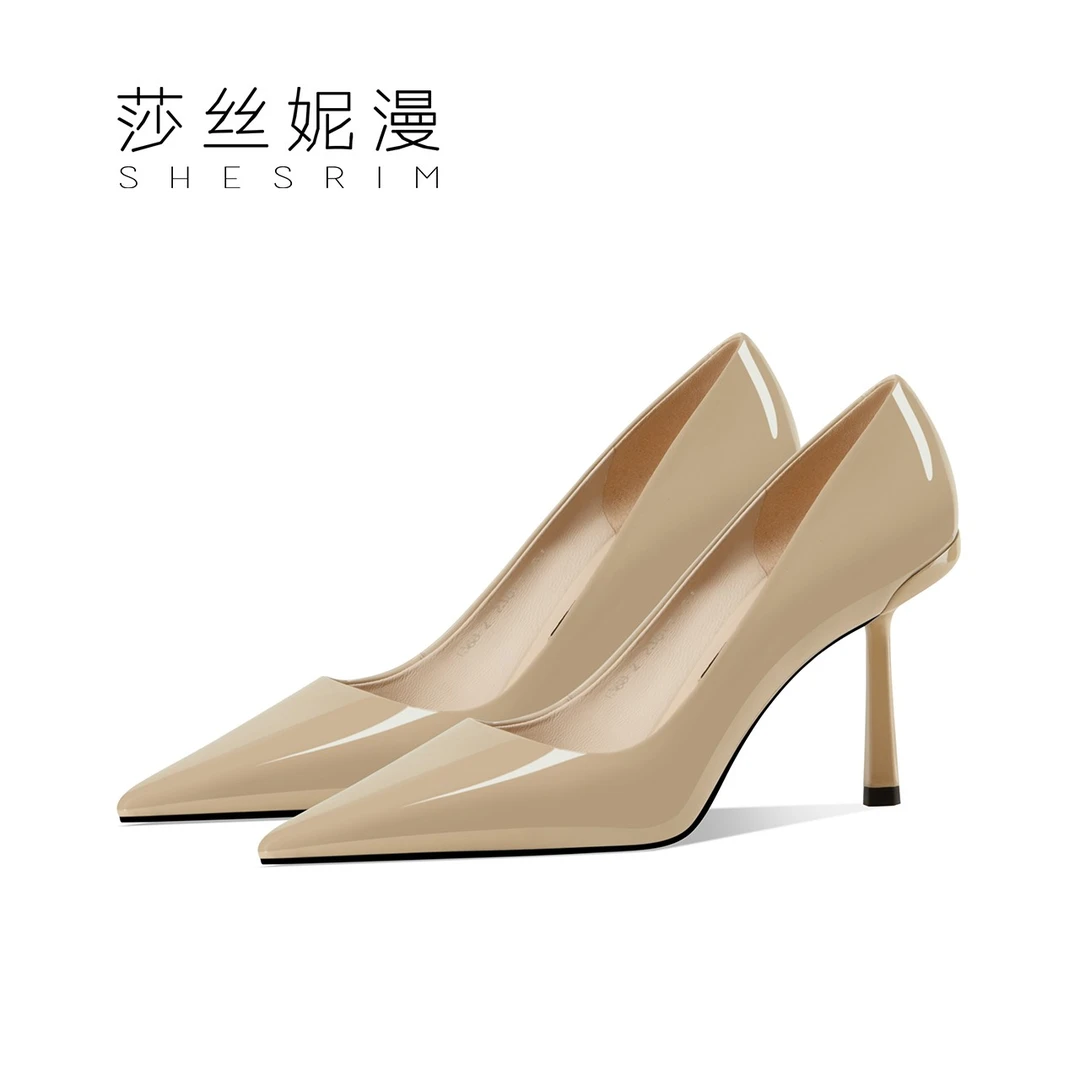 Z02-春新款真皮女鞋时尚尖头漆皮单鞋简约通勤浅口鞋细跟