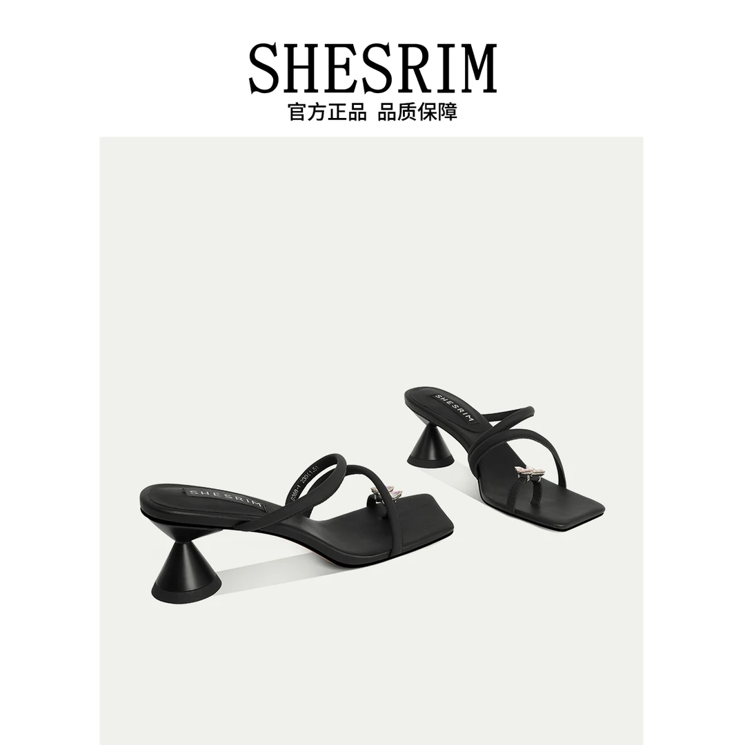 123-2023春季新款水钻方头时尚百搭高跟鞋欧美套脚性感女士拖鞋