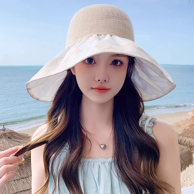 大帽檐防晒帽女彩胶遮阳防晒紫外线沙滩帽夏海边可折叠太阳渔夫帽