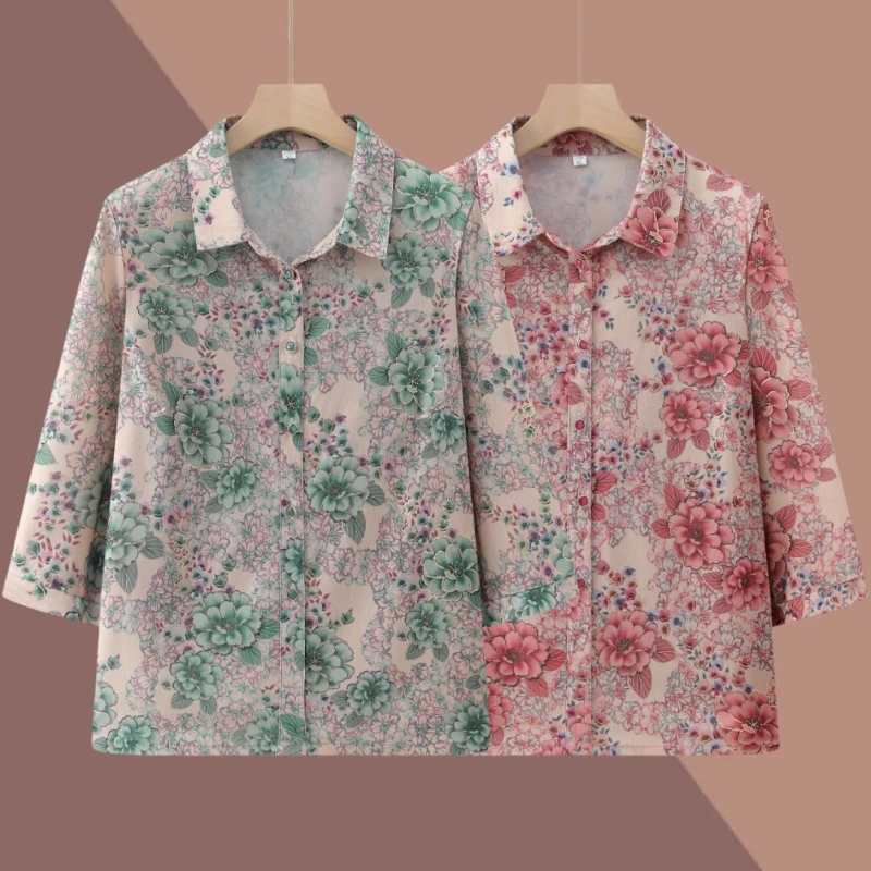 200斤胖妈妈老年人春夏衬衫加肥加大码老太太衣服宽松妈妈装衬衣