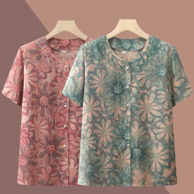 奶奶装夏装夏季短袖衬衫老太太衣服老年女装6070岁妈妈装老人夏装