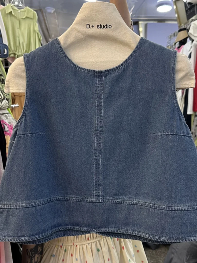 252素希 【牛仔】韩版高级感牛仔背心简约无袖上衣