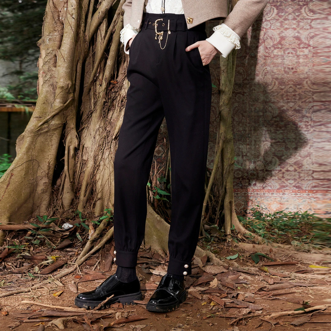 【老板娘夏天】MAXRIENY黑色高腰休闲裤女长裤冬季新款束脚裤女