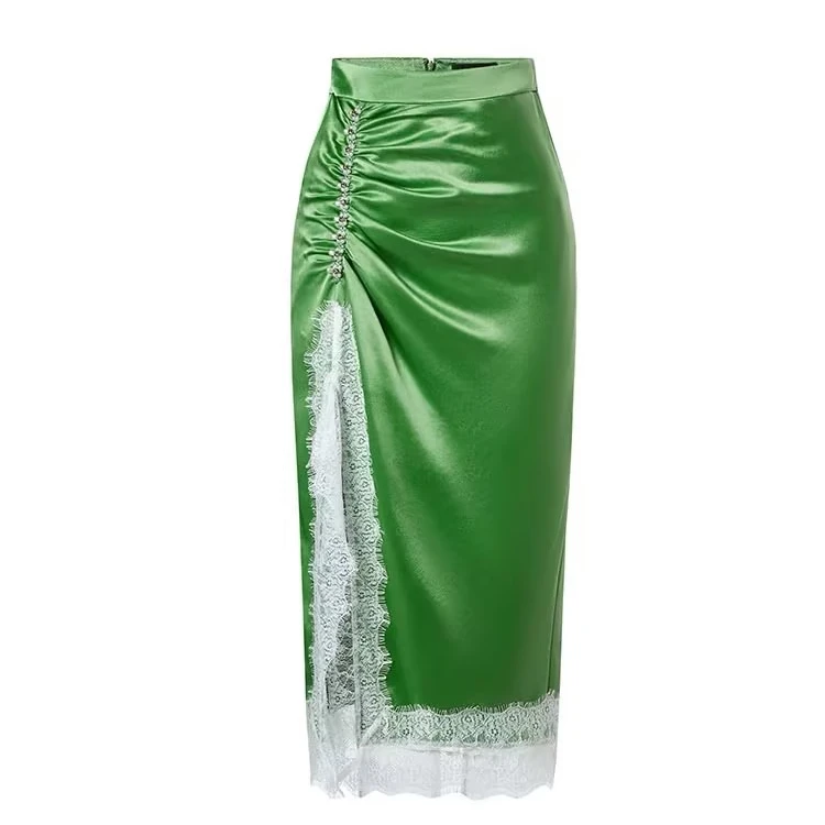 【蜜思仝】MAXRIENY赫本海军风波光缎面半裙包臀开叉裙