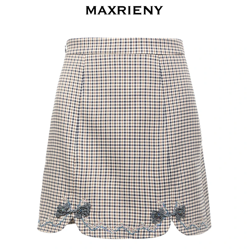 【媛媛女王】MAXRIENY春高腰包臀半裙女设计感旗袍格菱国风时尚休闲