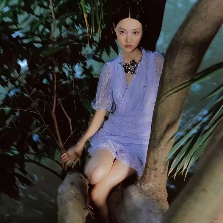 【专用】MAXRIENY法式浪漫复古氛围感紫蝶连衣裙春季短裙薄荷曼波