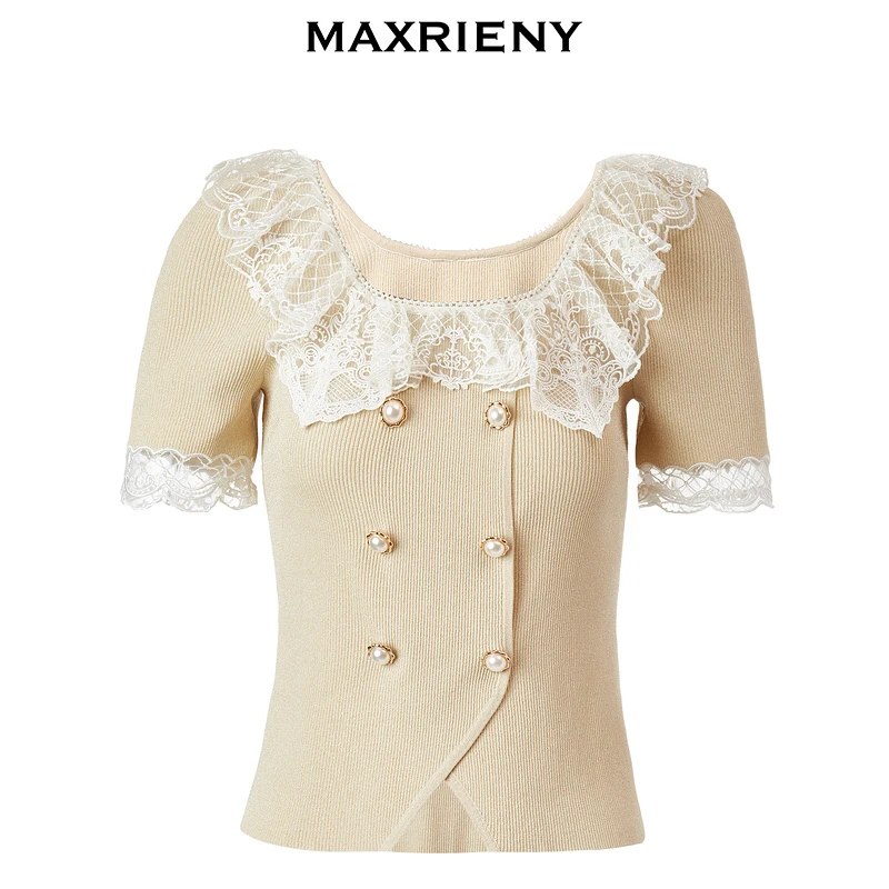【诗语专属】MAXRIENY彼得潘领毛衫夏宫廷风刺绣针织上衣