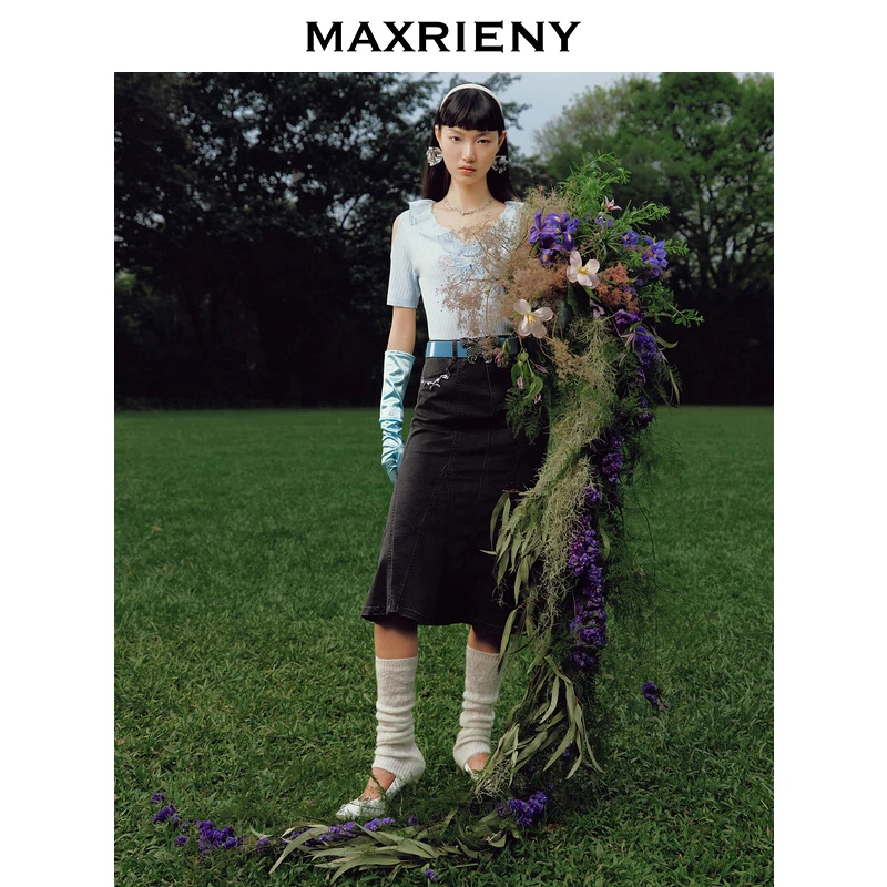 （丫头）MAXRIENY半身裙黑色气质修身显瘦夏季