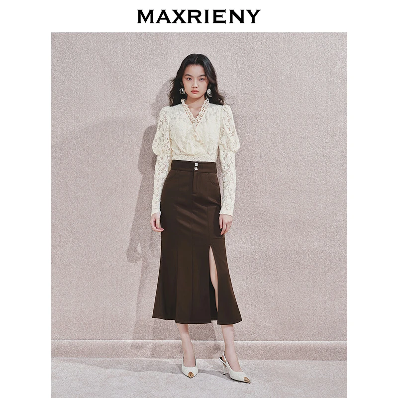 【诗语专属】MAXRIENY精致优雅鱼尾半身裙新款开衩裙显瘦百搭