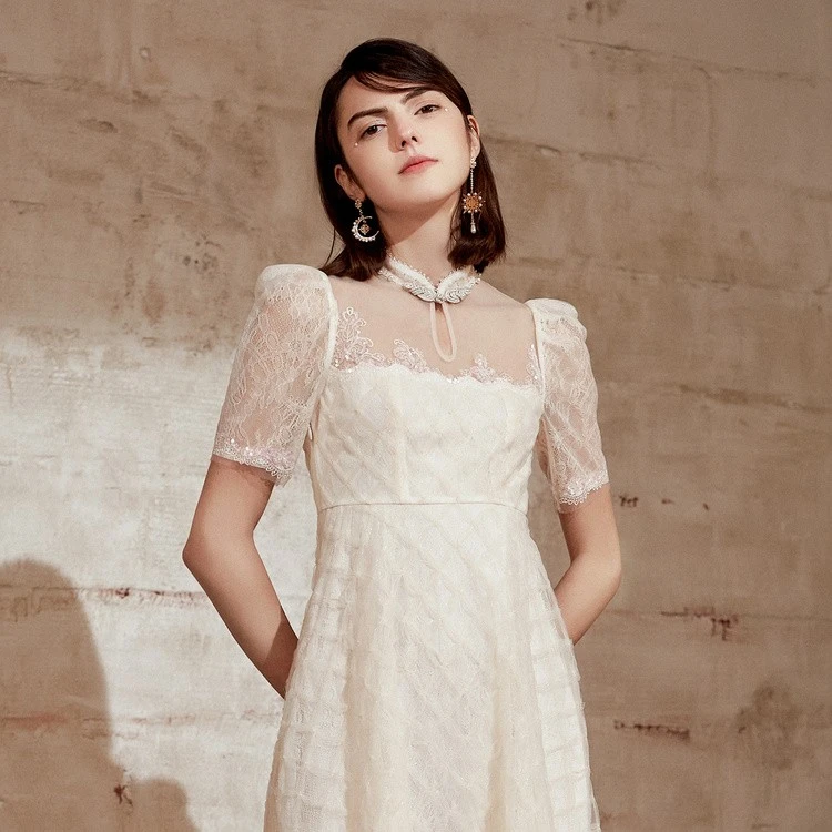 【蜜思仝】MAXRIENY祥云扣短袖连衣裙女中式国风仙美连衣裙高级宴会