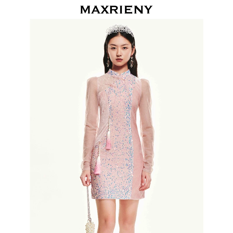 【诗语专属】MAXRIENY新中式连衣裙丝绒小短裙秋修身包臀